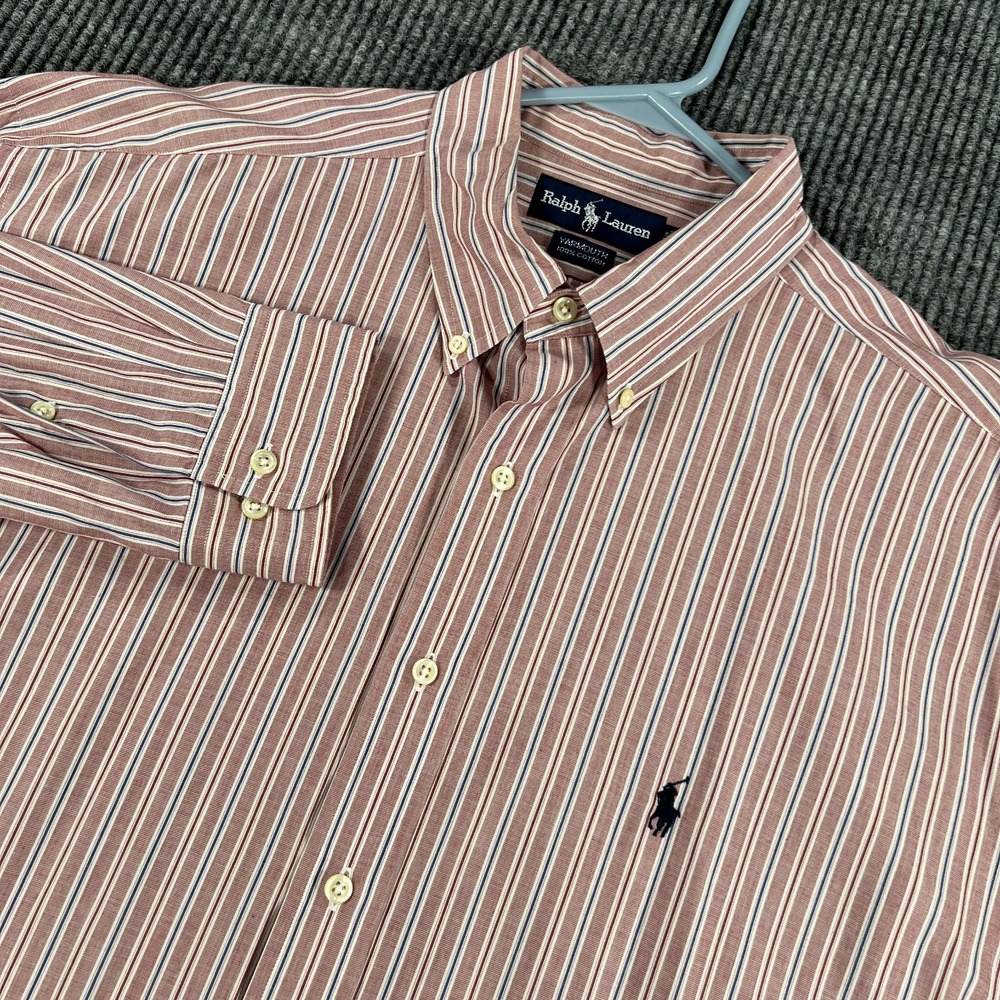 Ralph Lauren Yarmouth Shirt Mens 17.5 Pink Striped Long Sleeve Button Down